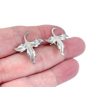 Estate Sterling Silver 925 Leaf Screw-Back Earrings